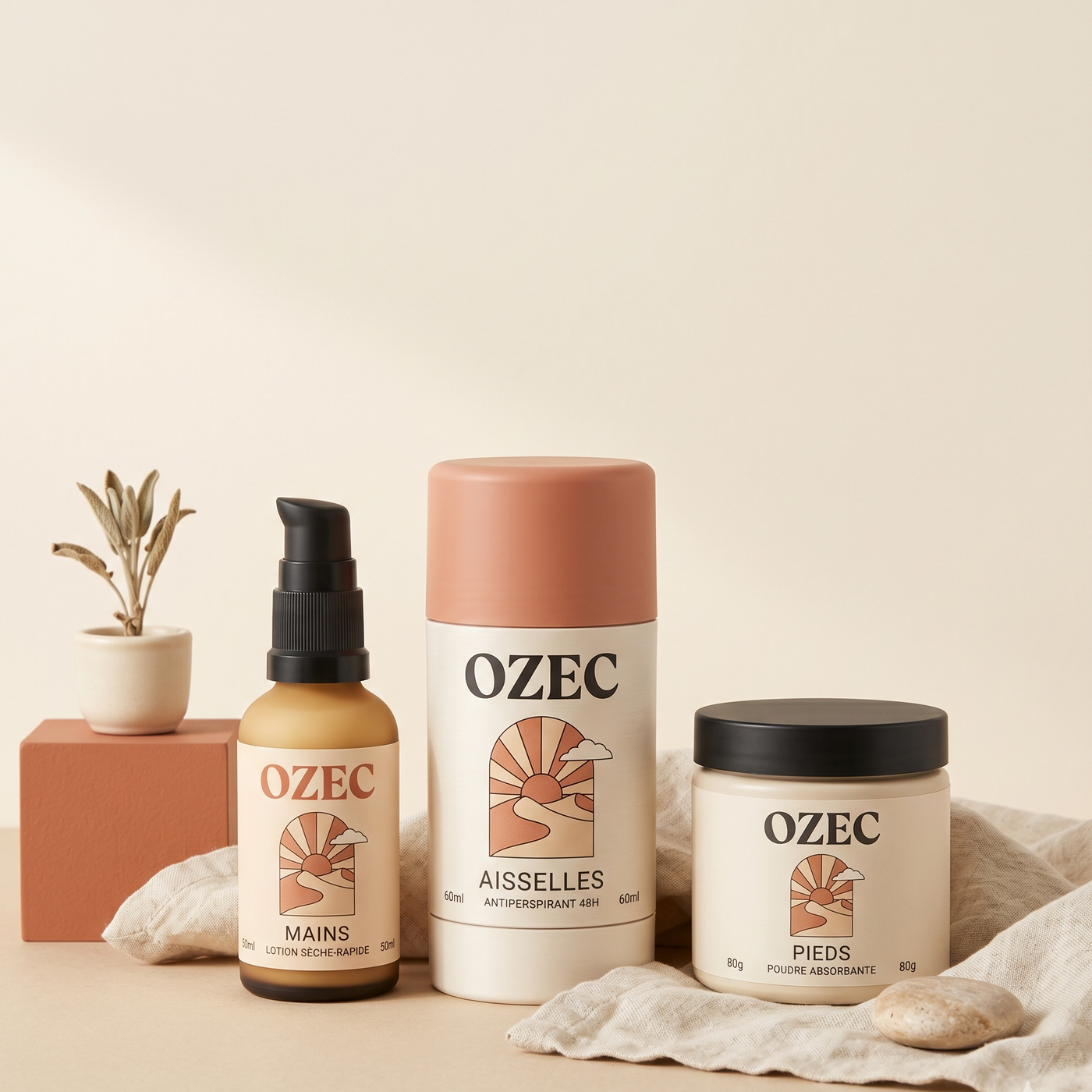 Kit OZEC — stick aisselles, lotion mains, poudre pieds